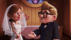 Up Movie Animated Characters Carl And Ellie Marriage GIF