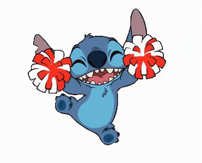 Upside Down Stitch Holding Red And White Pom Poms GIF