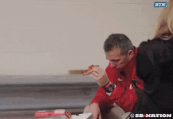 Urban Meyer Upset While Eating Pizza GIF