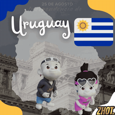 Uruguay Poster With Two Stuffed Animals And Flag GIF