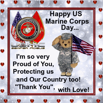 US Marine Corps Day Teddy Bear Saluting GIF