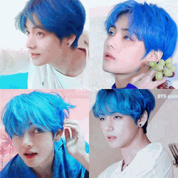 V Happy With His Blue Hair GIF