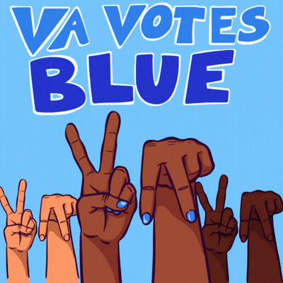 Va Votes Blue Poster With Hands Giving Peace Sign GIF