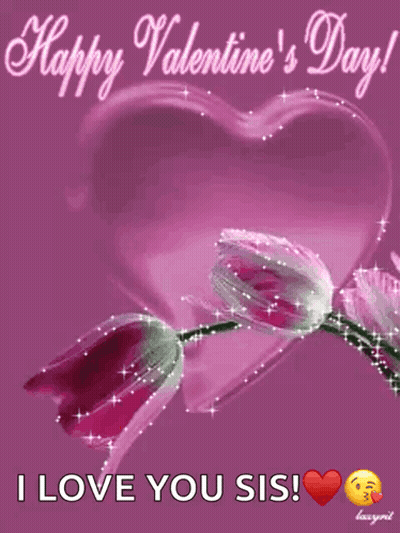 Valentine's Day Card With Heart And Flowers GIF