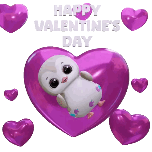 Valentine's Day Card With Penguin And Hearts Sticker