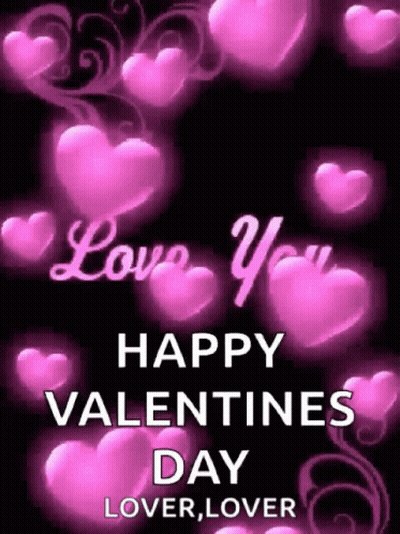 Valentine's Day Card With Pink Hearts Saying Happy Valentine's Day Lover GIF