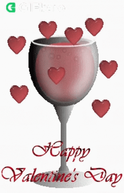 Valentine's Day Card With Wine Glass And Hearts GIF
