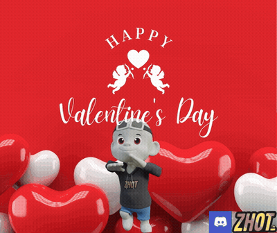 Valentine's Day Greeting Card With Cartoon Character And Hearts GIF