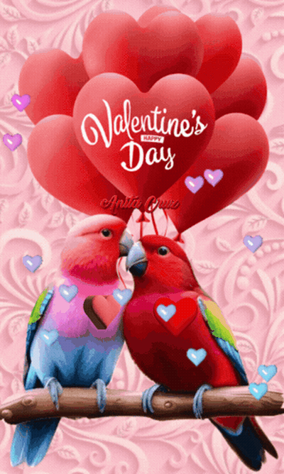 Valentine 'S Day Greeting Card With Two Birds Kissing GIF