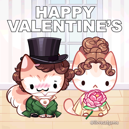 Valentine's Day Greeting Card With Two Cats Happy Valentine's GIF