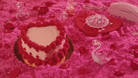 Valentines Day Placing Gift Card Heart Shaped Cake GIF