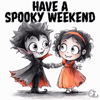 Vampire And Little Girl Have A Spooky Weekend GIF