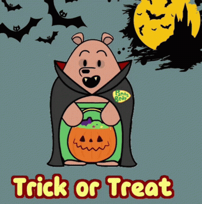Vampire Bear Holding Pumpkin Saying Trick Or Treat GIF