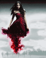 Vampire Diaries Katherine Pierce Floating In Red Dress Wallpaper
