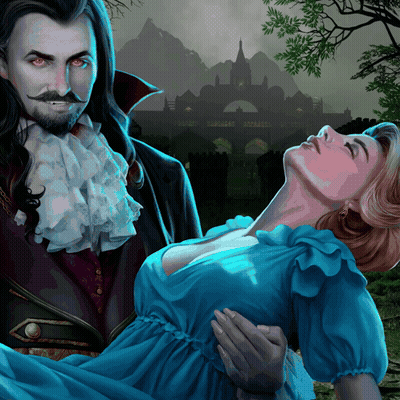 Vampire Holding Woman With Castle Background GIF