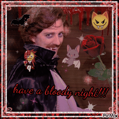 Vampire With Bloody Night Text GIF