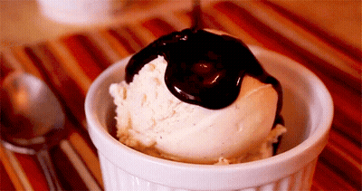 Vanilla Ice Cream Scoop With Chocolate Sauce GIF