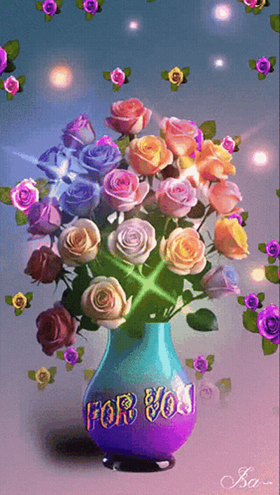 Vase Filled With Colorful Roses For You GIF