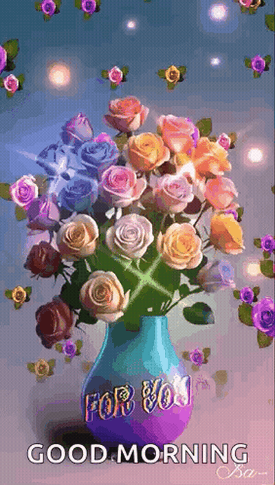 Vase Of Colorful Roses With For You GIF