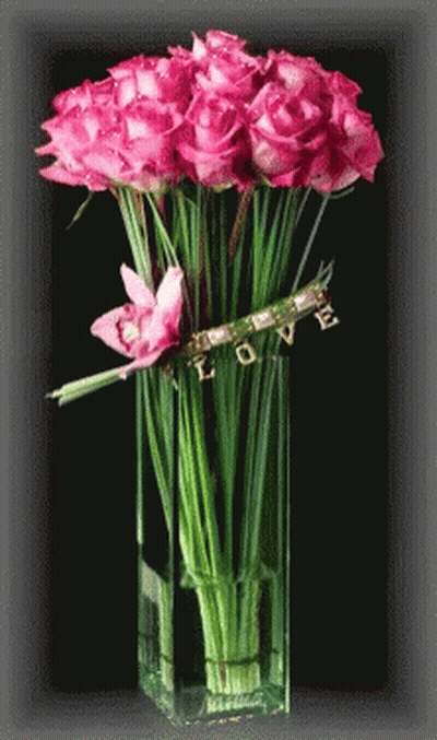 Vase Of Pink Roses Saying Love GIF