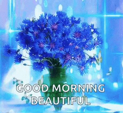 Vase With Blue Flowers And Good Morning Beautiful GIF