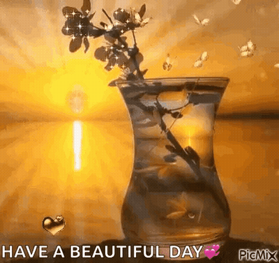 Vase With Flowers Saying Have A Beautiful Day GIF