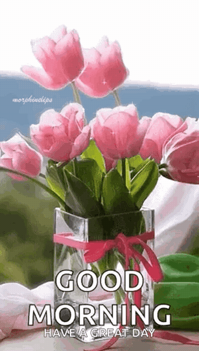 Vase With Pink Flowers Good Morning GIF
