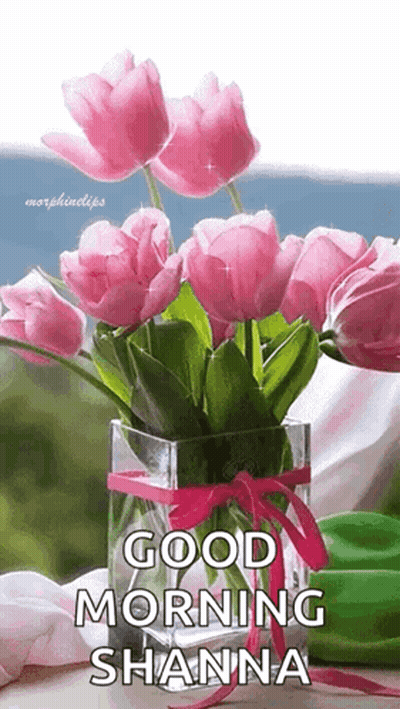 Vase With Pink Flowers Good Morning Shanna GIF