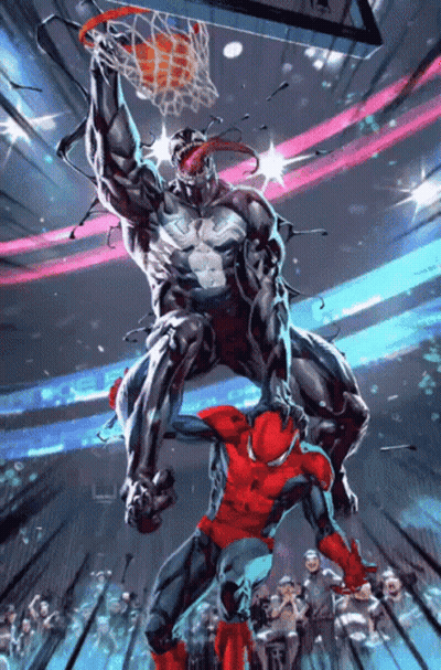 Venom And Spider-Man Playing Basketball GIF