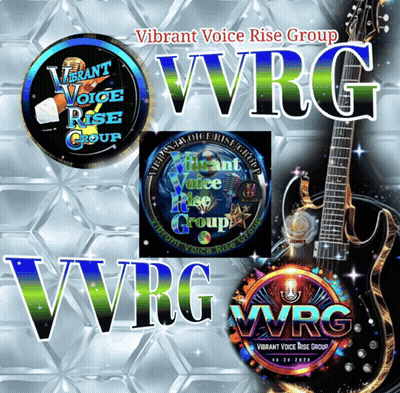 Vibrant Voice Rise Group Logo With A Guitar In The Corner GIF