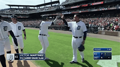 Victor Martinez 'S 5Th Career Grand Slam Is Being Celebrated On The Field GIF
