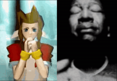 Video Game Character And Black And White Photo Of Man's Face GIF