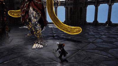 Video Game Character Attacked By Monster With Yellow Tail GIF