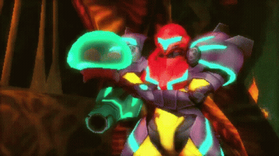 Video Game Character Attacked By Pink Robot GIF
