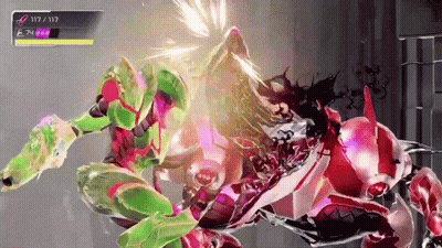 Video Game Character Attacked By Pink Robot GIF