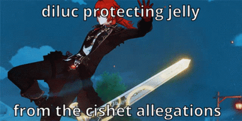 Video Game Character Dilluc Protecting Jelly From Cishe Allegations GIF