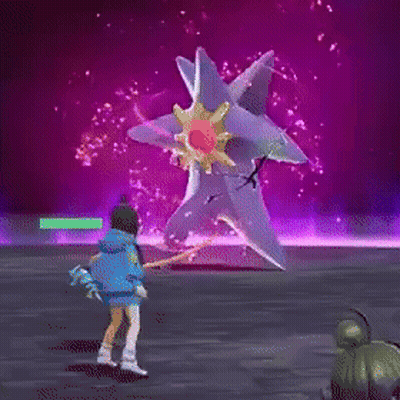 Video Game Character Fighting Purple Star With Yellow Center GIF