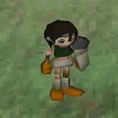 Video Game Character Holding Bottle And Shield GIF