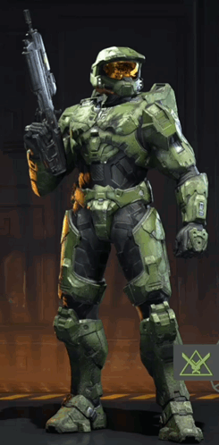 Video Game Character Holding Gun In Green Armor GIF