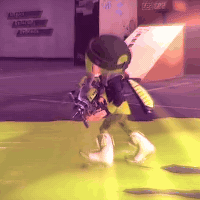 Video Game Character Holding Gun Walking On Yellow Carpet GIF