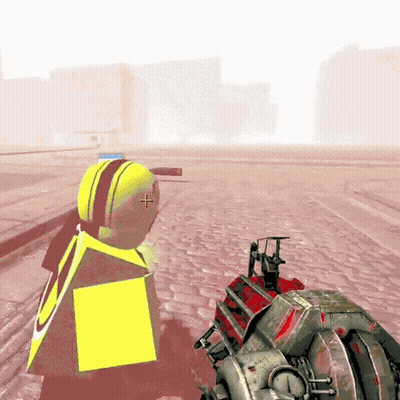 Video Game Character Holding Gun With Cross On Head GIF