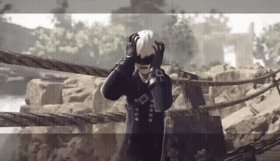 Video Game Character Holding Head On Bridge GIF