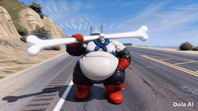 Video Game Character Holding Large Bone Dola Al GIF