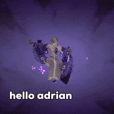 Video Game Character Holding Purple Sword Saying Hello Adrian GIF