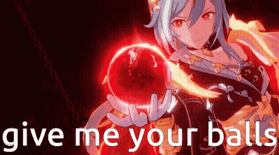 Video Game Character Holding Red Apple Saying Give Me Your Balls GIF