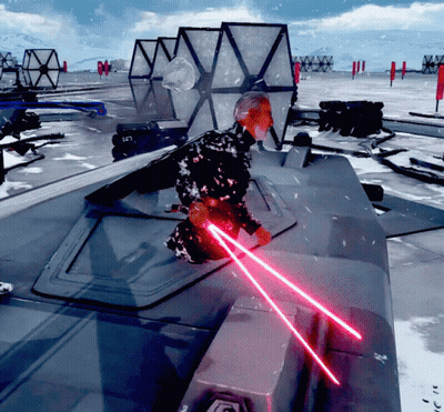 Video Game Character Holding Red Light Saber GIF