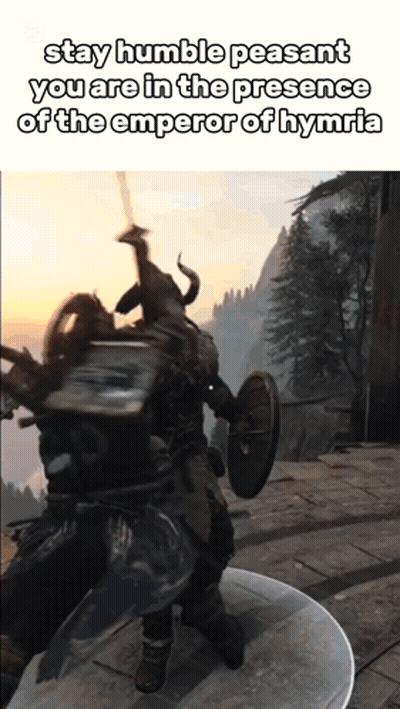 Video Game Character Holding Sword And Shield Says Stay Humble Peasant GIF