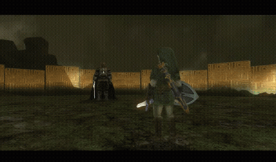 Video Game Character Holding Sword And Shield With Letter S GIF