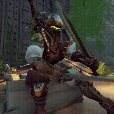 Video Game Character Holding Sword In Front Of Gate GIF