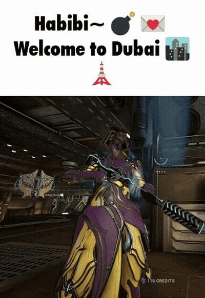 Video Game Character Holding Sword Says Habibi Welcome To Dubai GIF
